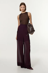 Wide Leg Viscose Georgette Woven Trousers