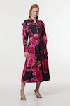 Placed Floral Cotton Sateen Shirt Dress