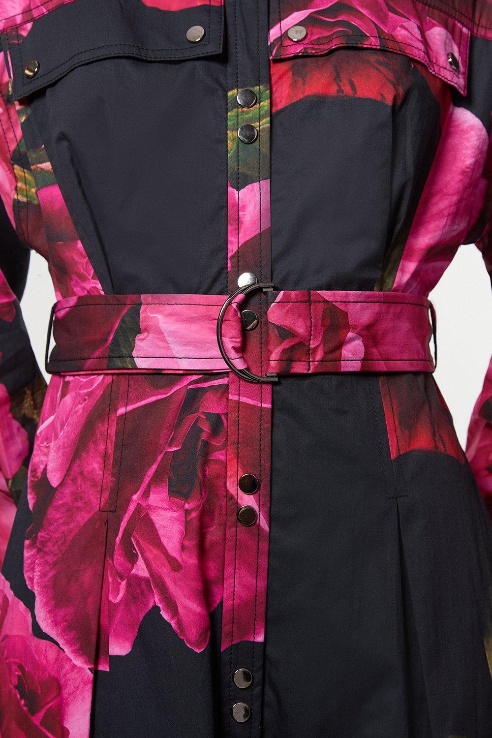 KAREN MILLEN - Placed Floral Cotton Sateen Shirt Dress