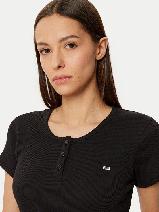 TOMMY HILFIGER JEANS - Button Rib C-Neck