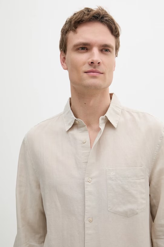 CALVIN KLEIN - Cotton Linen Chest Porcket Shirt