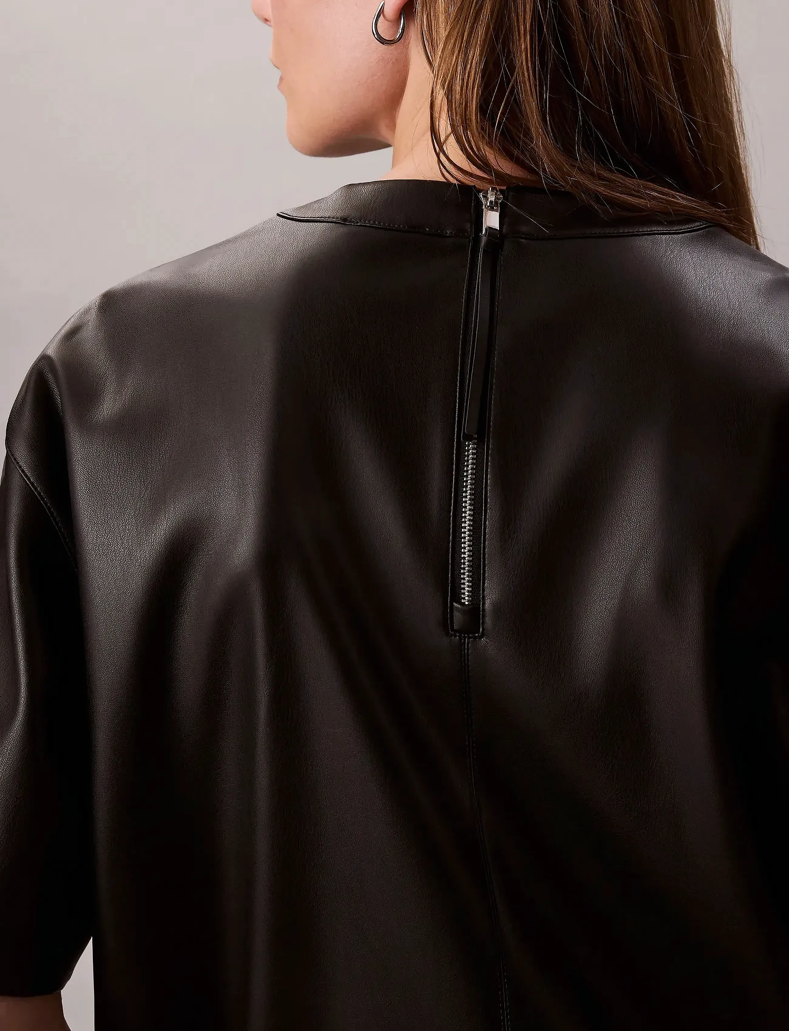 CALVIN KLEIN JEANS - Faux Leather T-Shirt Mini Dress