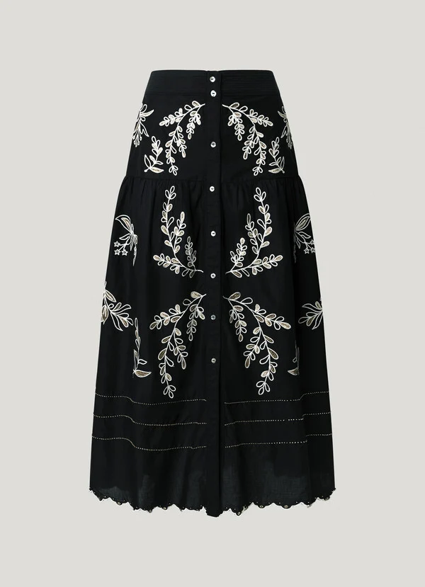 PEPE JEANS - Embroidered Poplin Midi Skirt