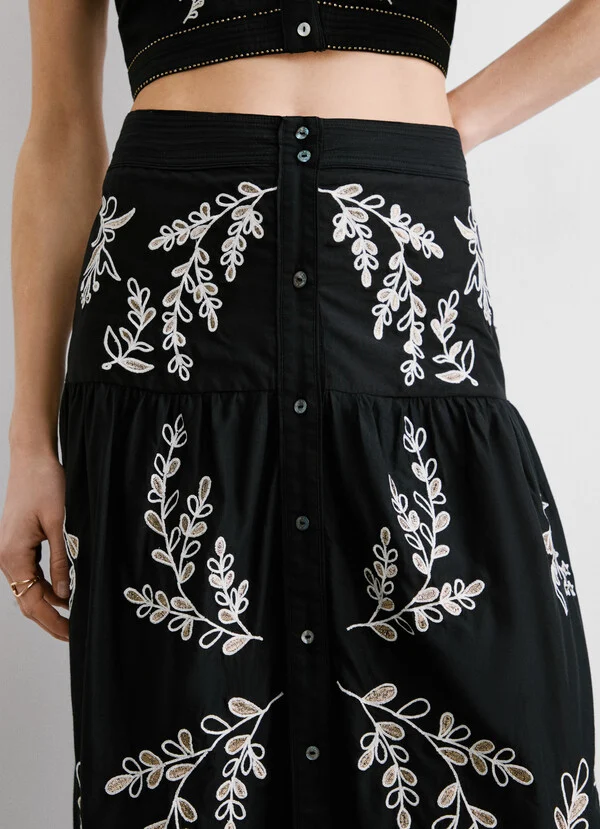 PEPE JEANS - Embroidered Poplin Midi Skirt
