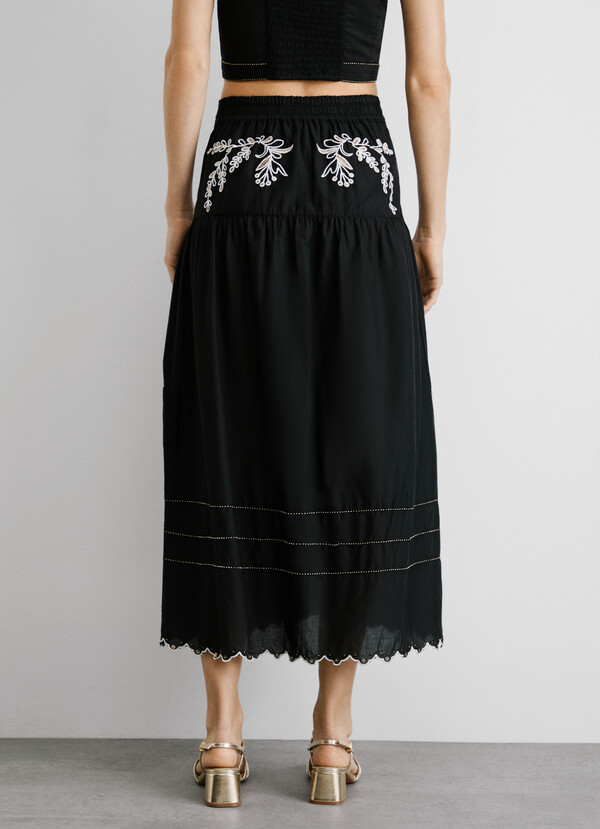 PEPE JEANS - Embroidered Poplin Midi Skirt