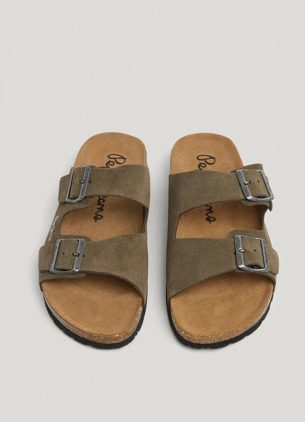 PEPE JEANS - Suede Double Buckle Sandals
