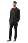 Shirt With Stand-up Collar In Linen-Cotton Mix