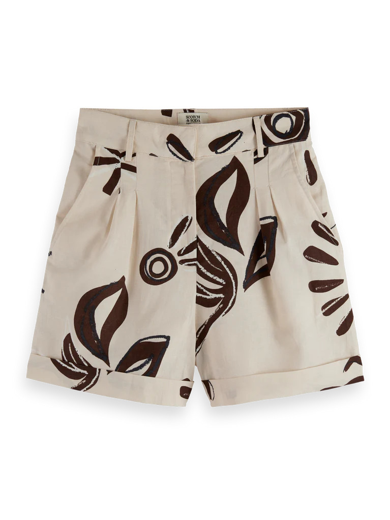 SCOTCH & SODA - High Rise Linen Printed Shorts