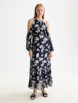 Fil Coupe Open Shoulder Maxi Dress