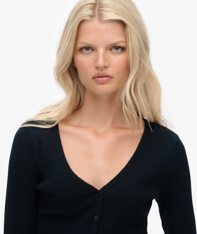 SUPERDRY - Essential Button Thru Long Sleeve Top