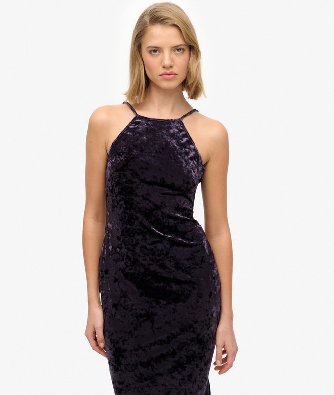 SUPERDRY - D3 Stud Lace Back Velvet Midi Dress