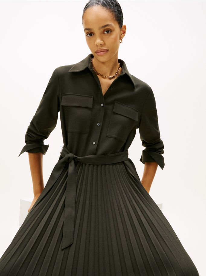 TOMMY HILFIGER - Flannel Touch Pleated Dress