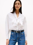 Poplin Tie Neck Oversized Fit Shirt