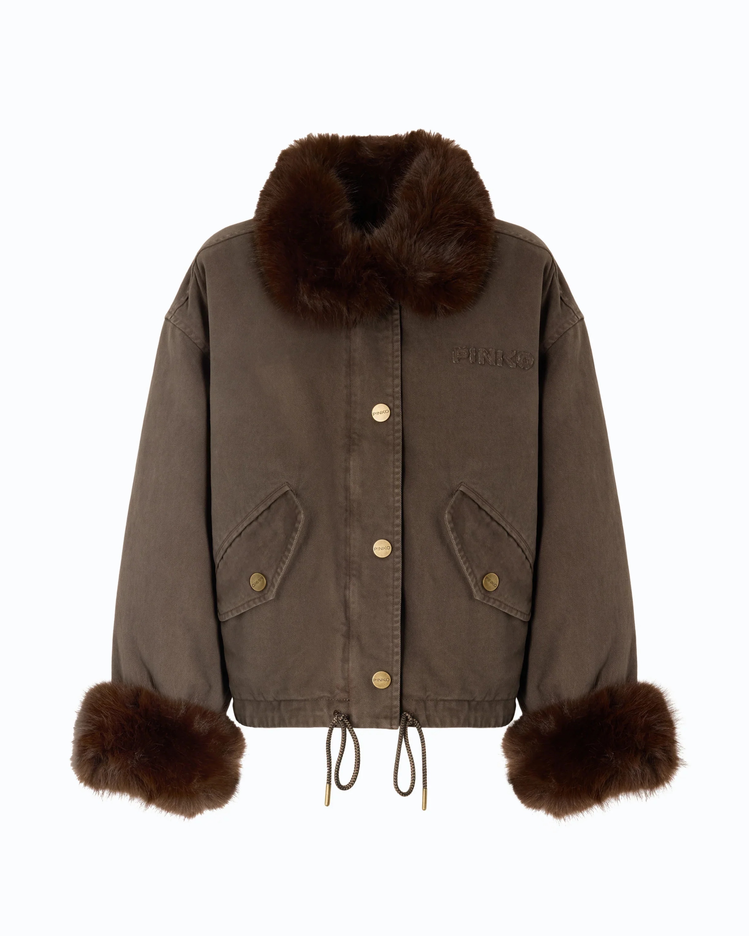 PINKO - Cotton Caban With Faux Fur Details