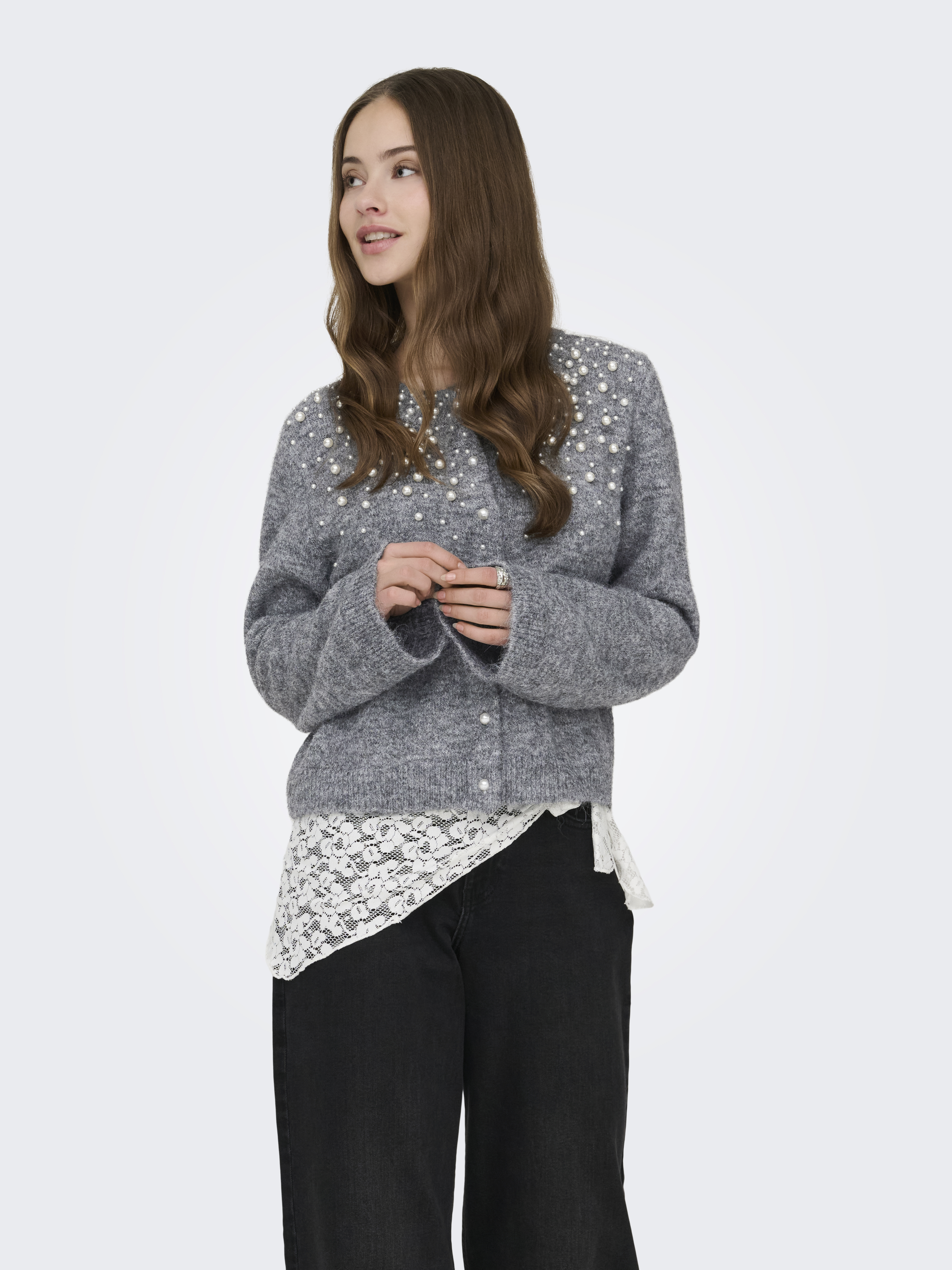 ONLY - Miggie O-Neck Pearl Cardi Knt