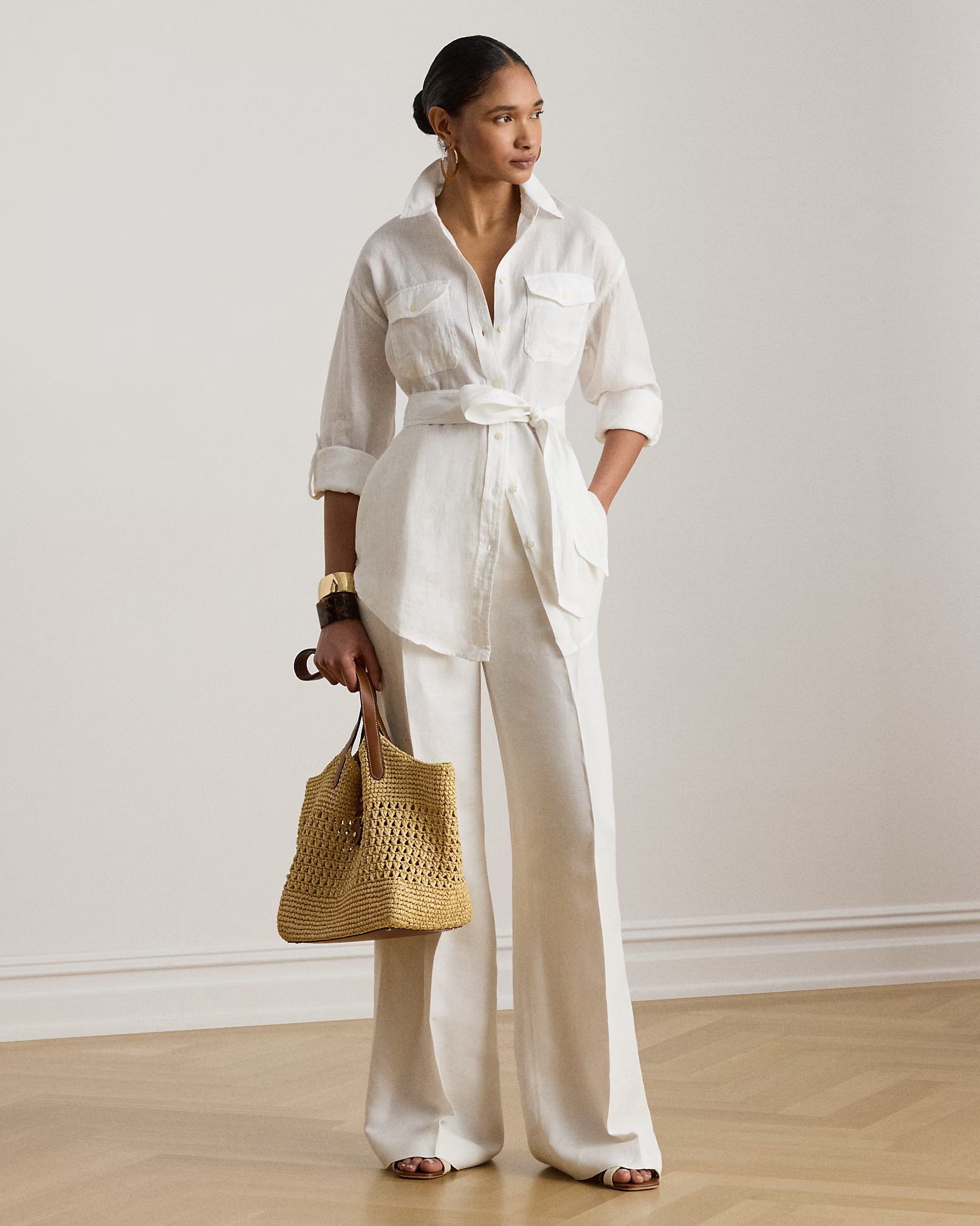 LAUREN RALPH LAUREN - Relaxed Fit Belted Linen Shirt