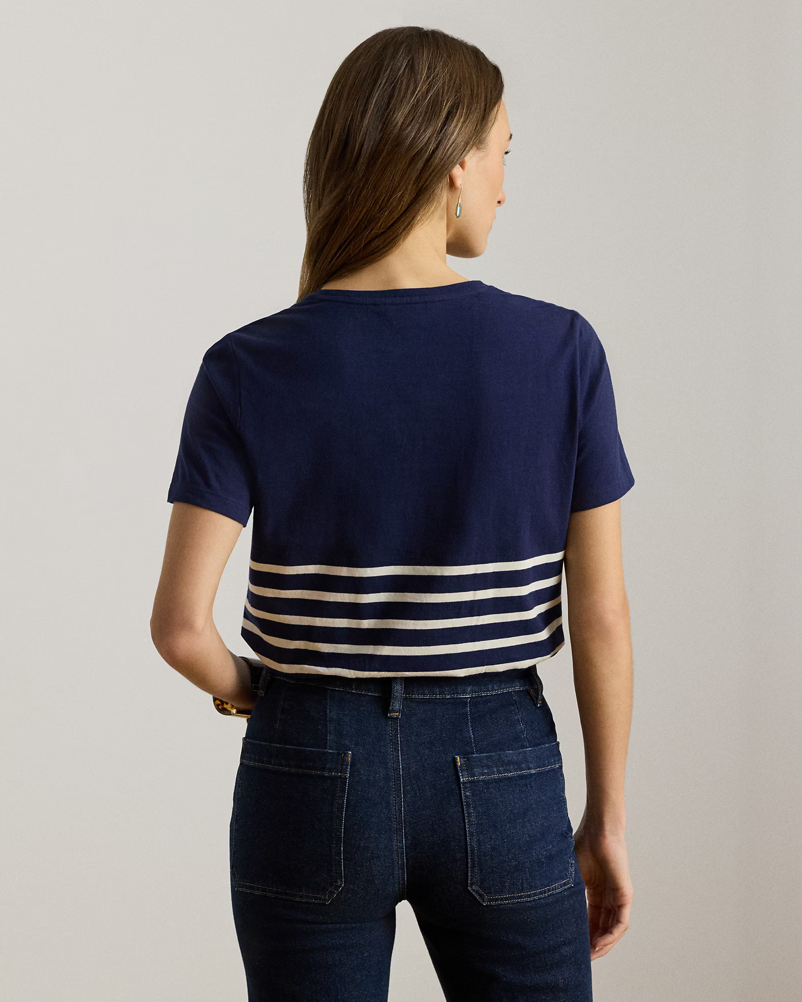 LAUREN RALPH LAUREN - Striped Embroidered-Logo Jersey Tee