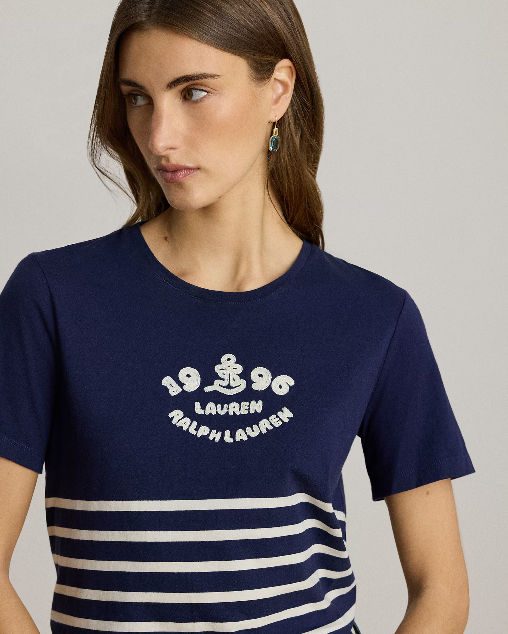 LAUREN RALPH LAUREN - Striped Embroidered-Logo Jersey Tee