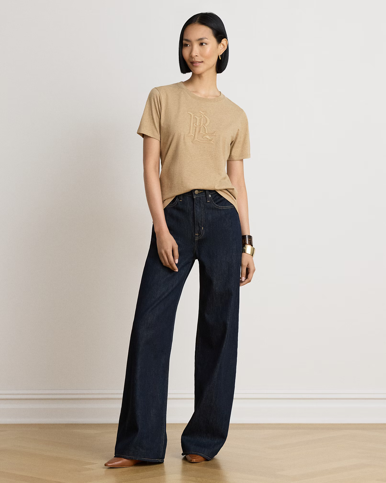 LAUREN RALPH LAUREN - Embroidered-Logo Heathered Jersey Tee