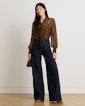 Ocelot-Print Chiffon Tie-Neck Blouse