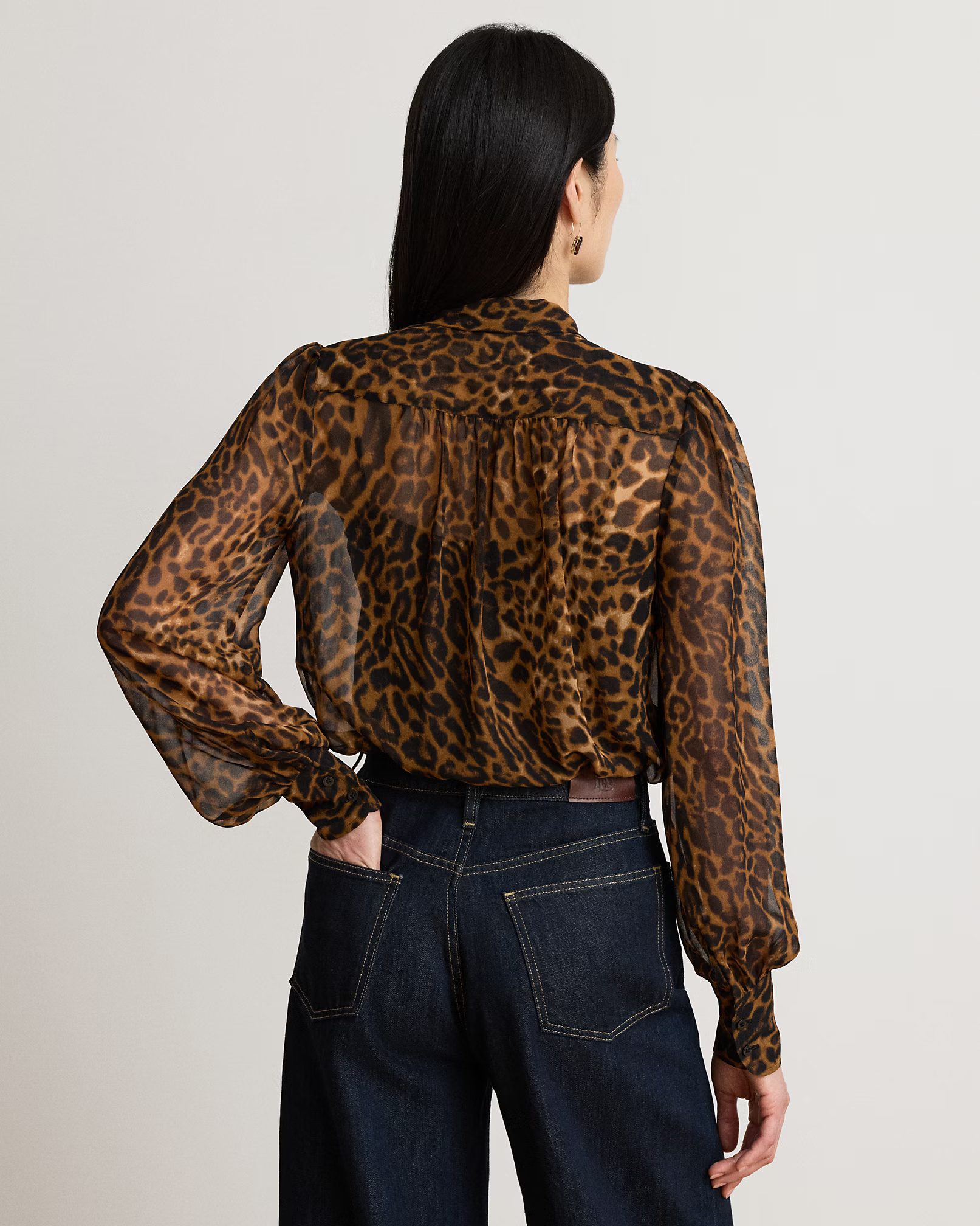 LAUREN RALPH LAUREN - Ocelot-Print Chiffon Tie-Neck Blouse
