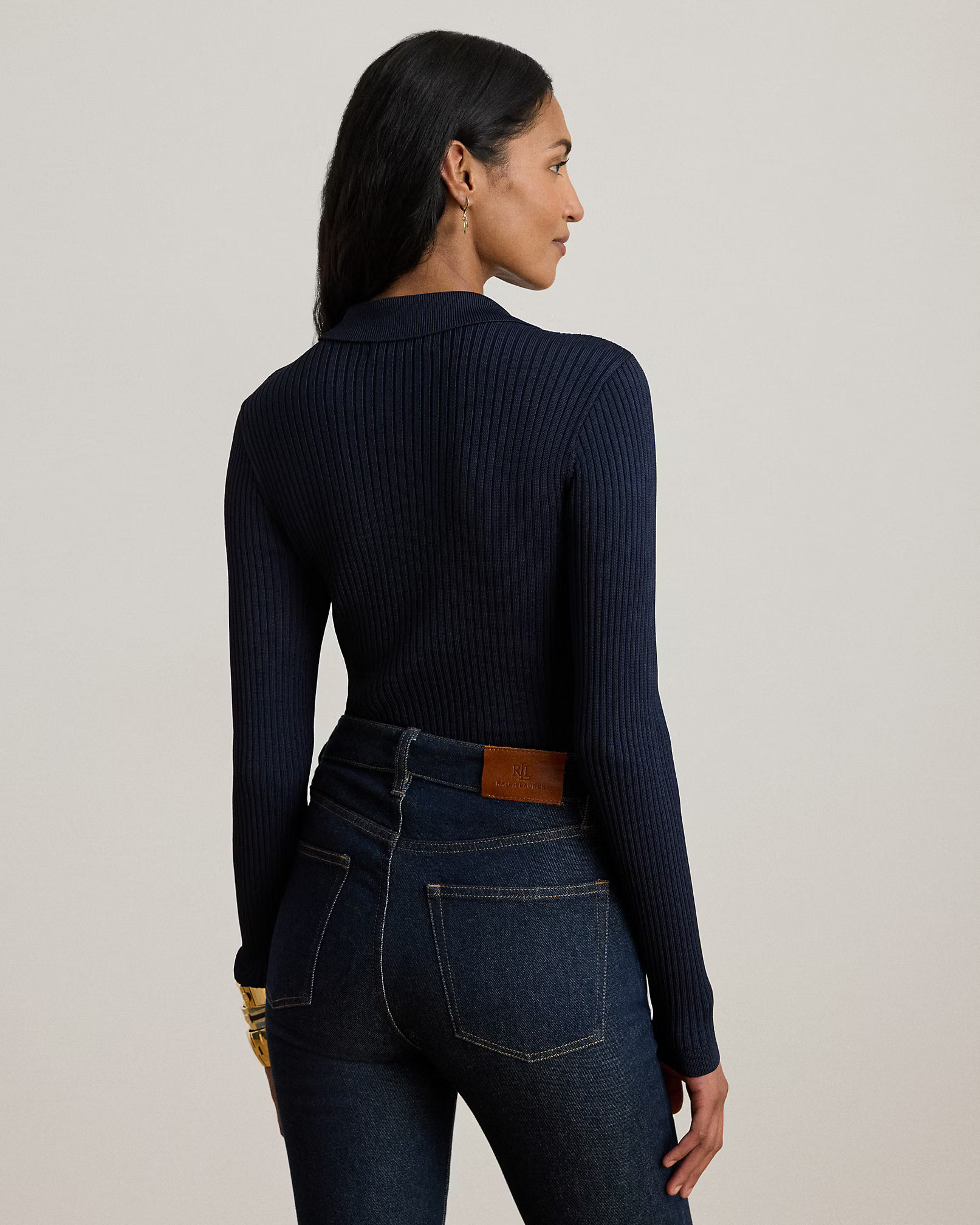 LAUREN RALPH LAUREN - Rib-Knit Long-Sleeve Polo Jumper