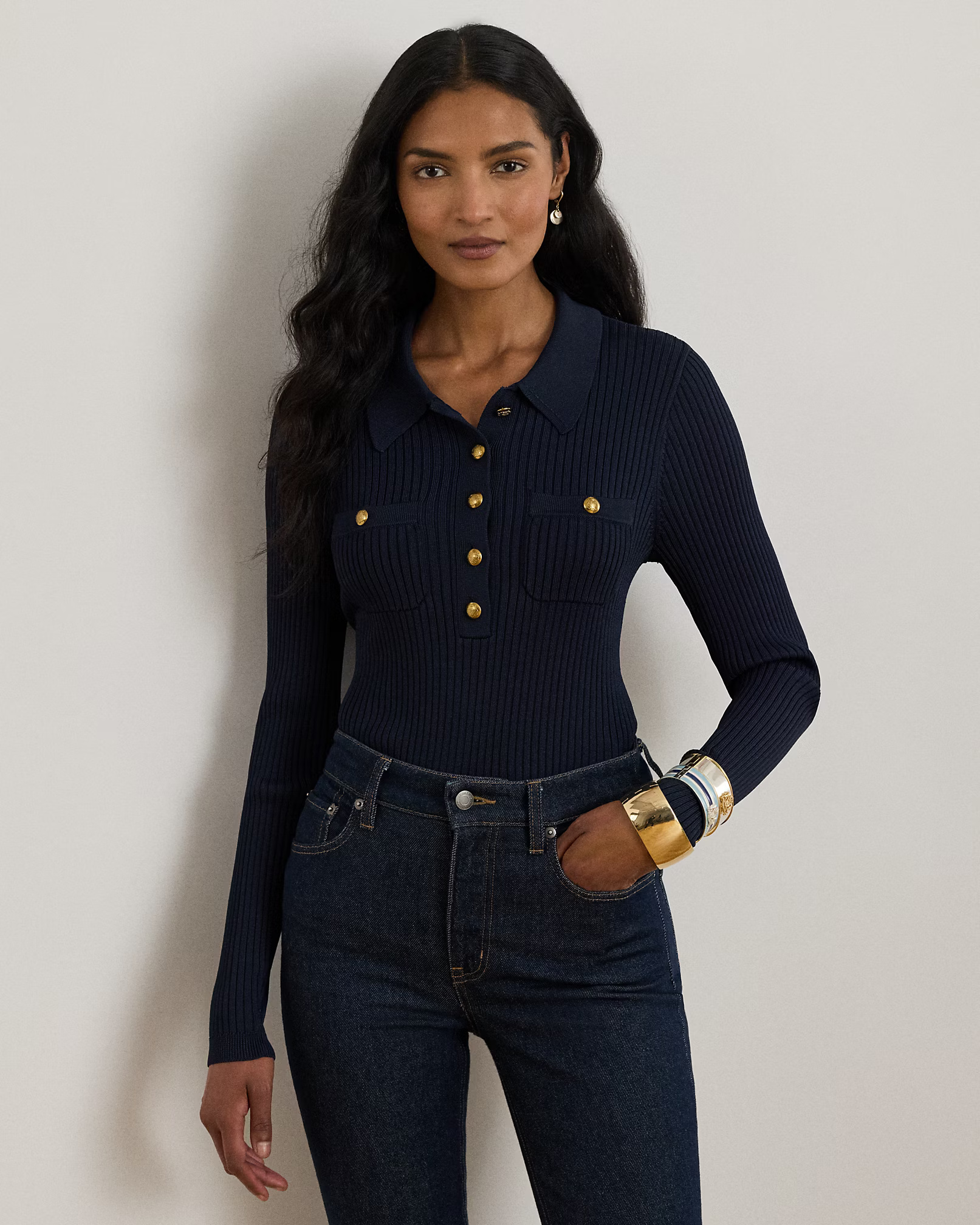LAUREN RALPH LAUREN - Rib-Knit Long-Sleeve Polo Jumper