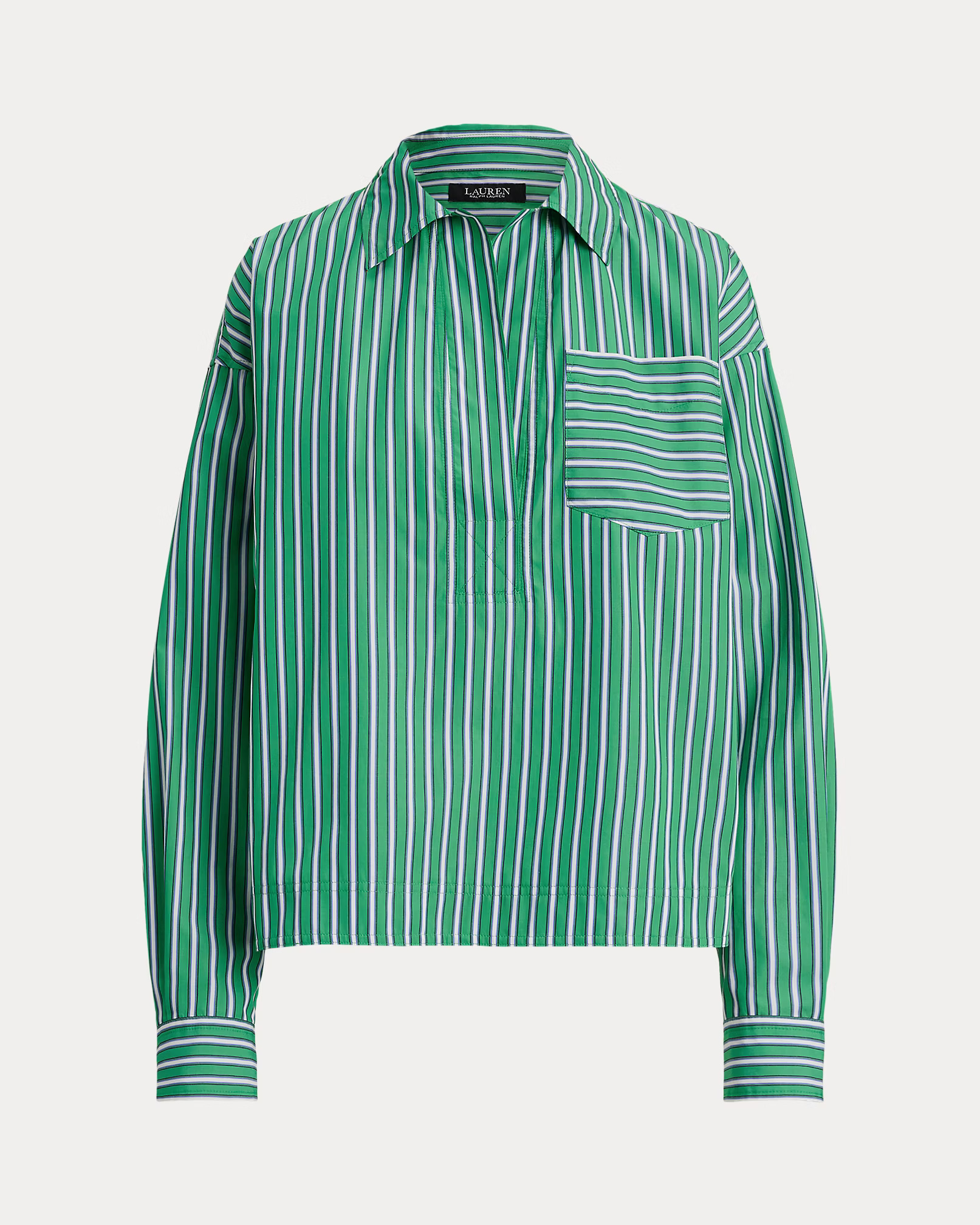 LAUREN RALPH LAUREN - Striped Cotton Broadcloth Cropped Shirt