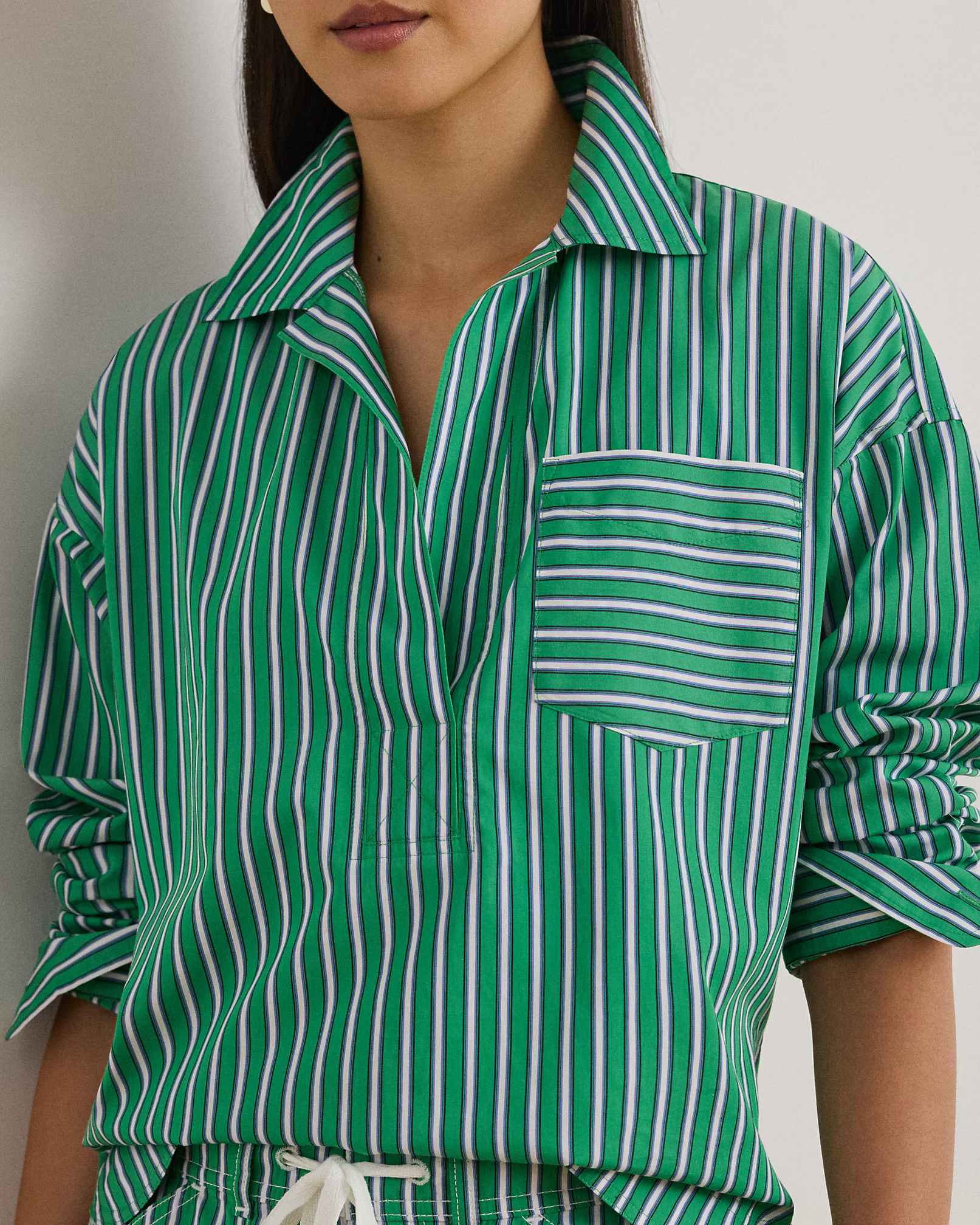 LAUREN RALPH LAUREN - Striped Cotton Broadcloth Cropped Shirt