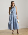 Striped Tiered Broadcloth Shirtdress