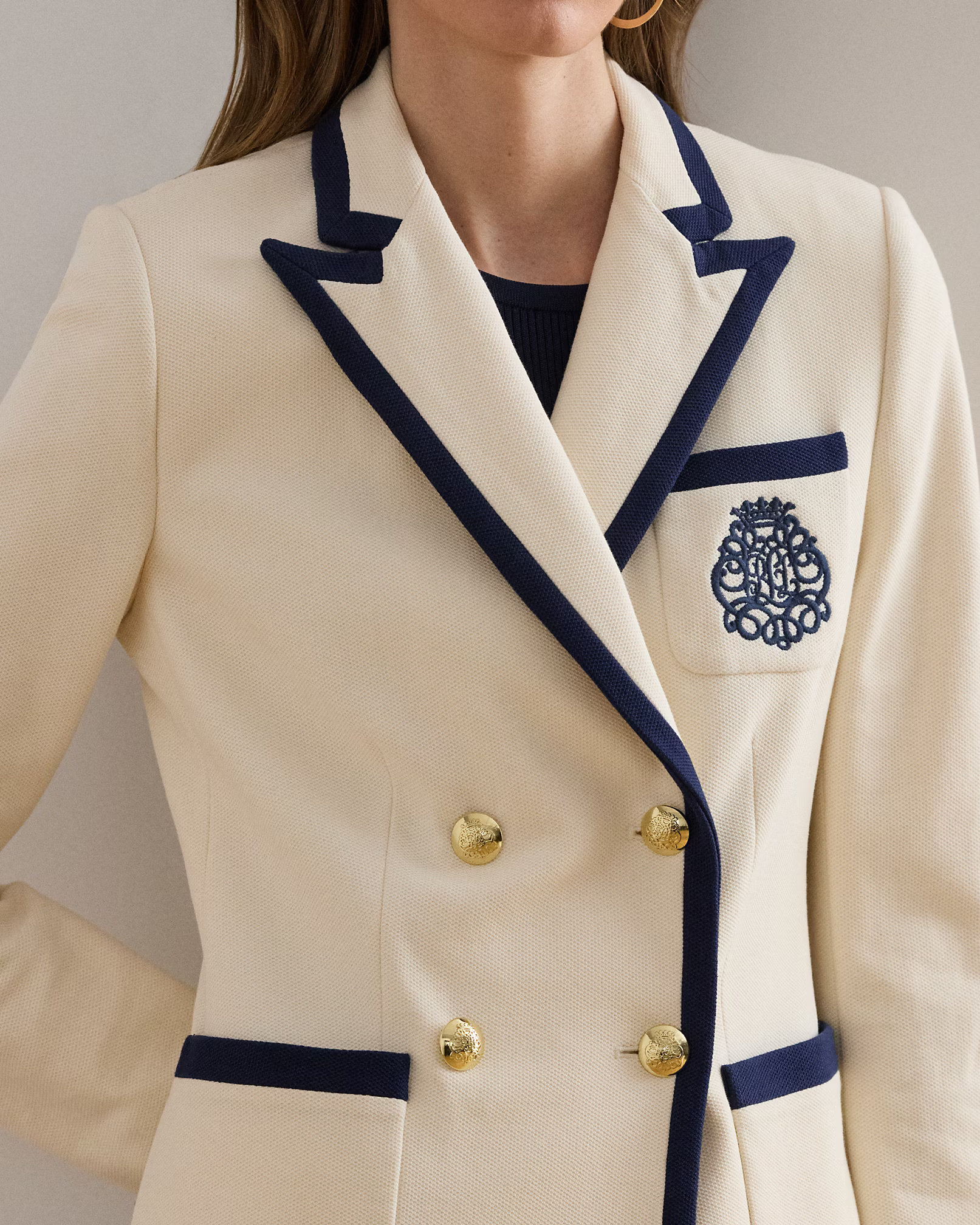 LAUREN RALPH LAUREN - Two-Tone Double-Breasted Pique Blazer