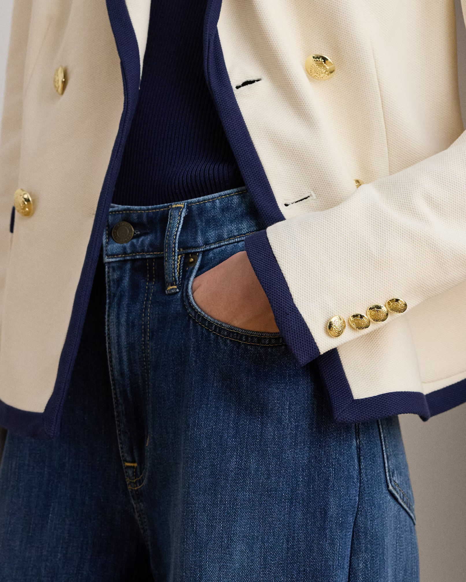 LAUREN RALPH LAUREN - Two-Tone Double-Breasted Pique Blazer