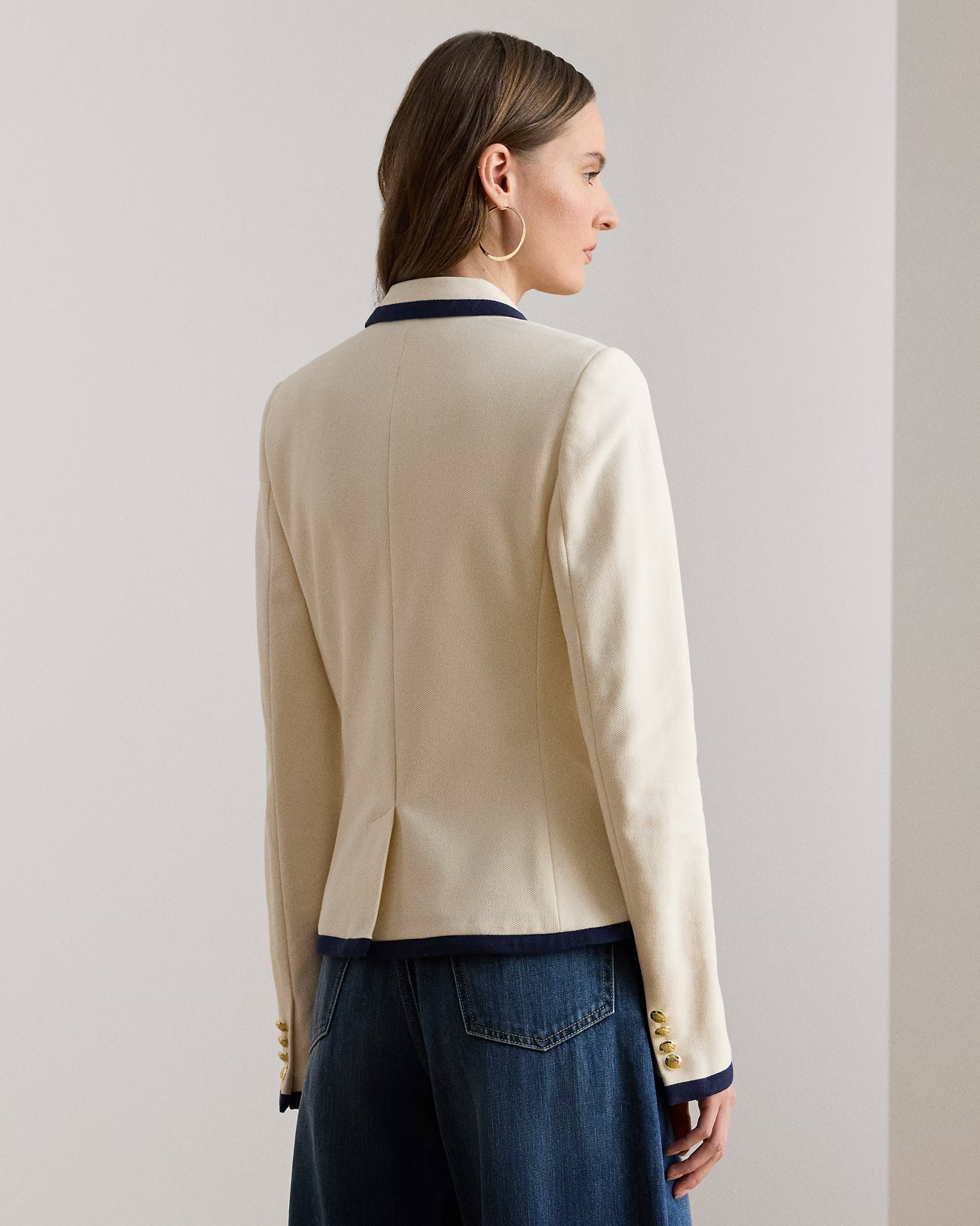 LAUREN RALPH LAUREN - Two-Tone Double-Breasted Pique Blazer