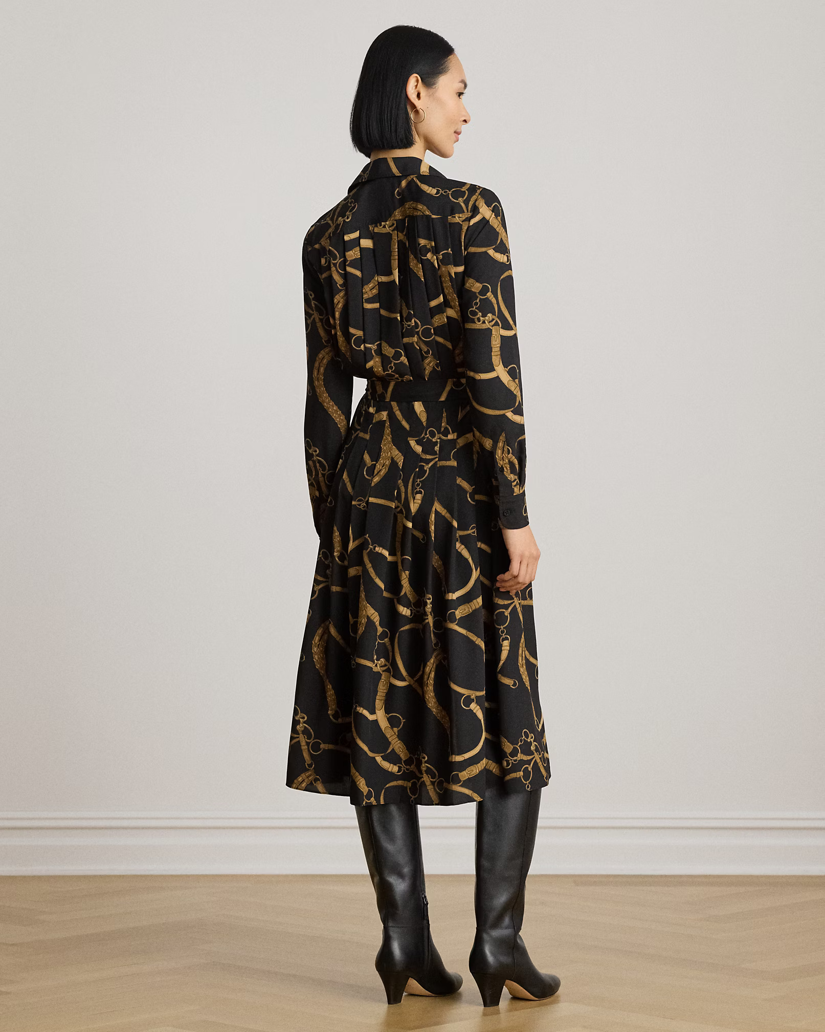 LAUREN RALPH LAUREN - Belting Print Pleated Crepe Shirt Dress