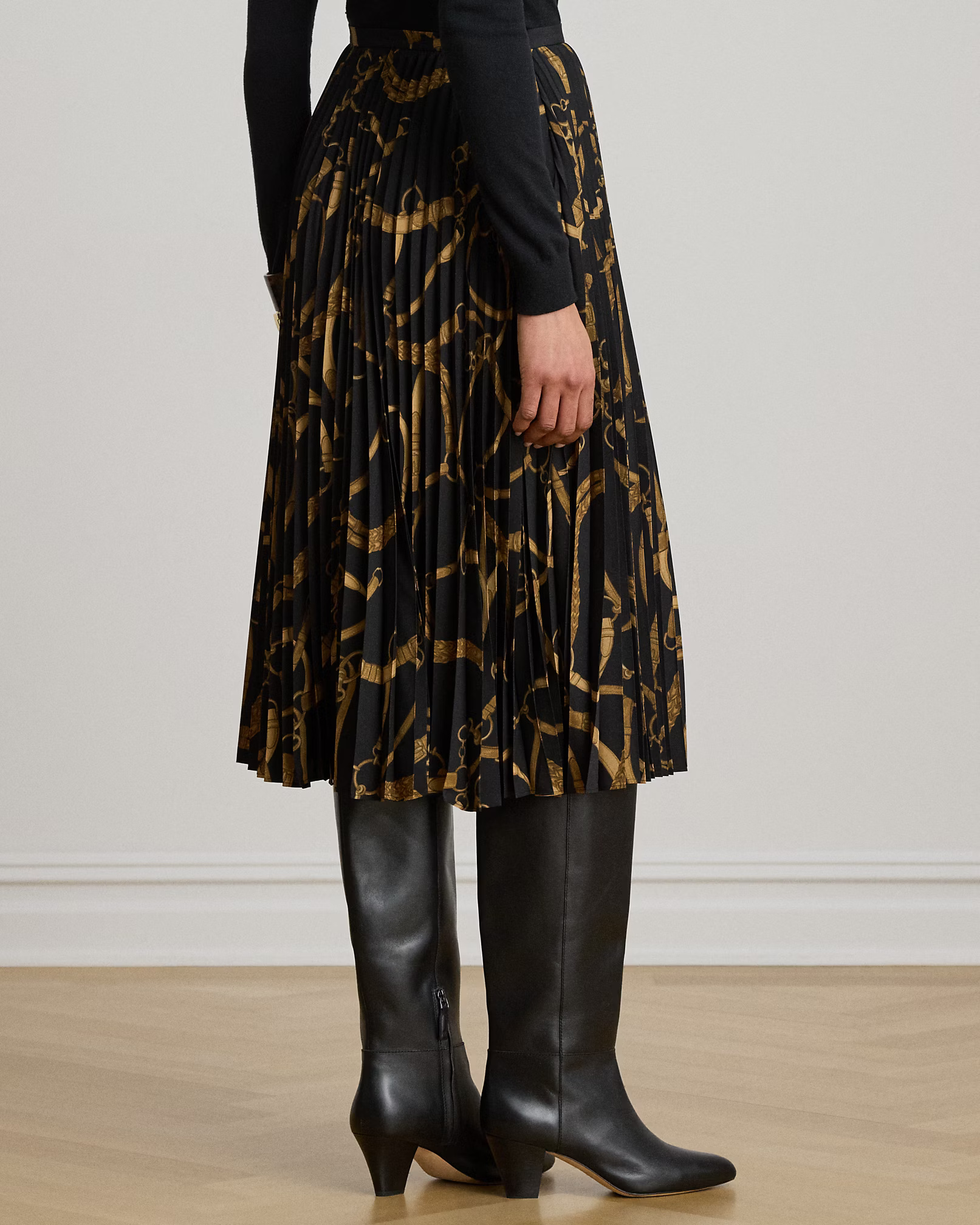 LAUREN RALPH LAUREN - Belting Print Pleated Crepe Skirt