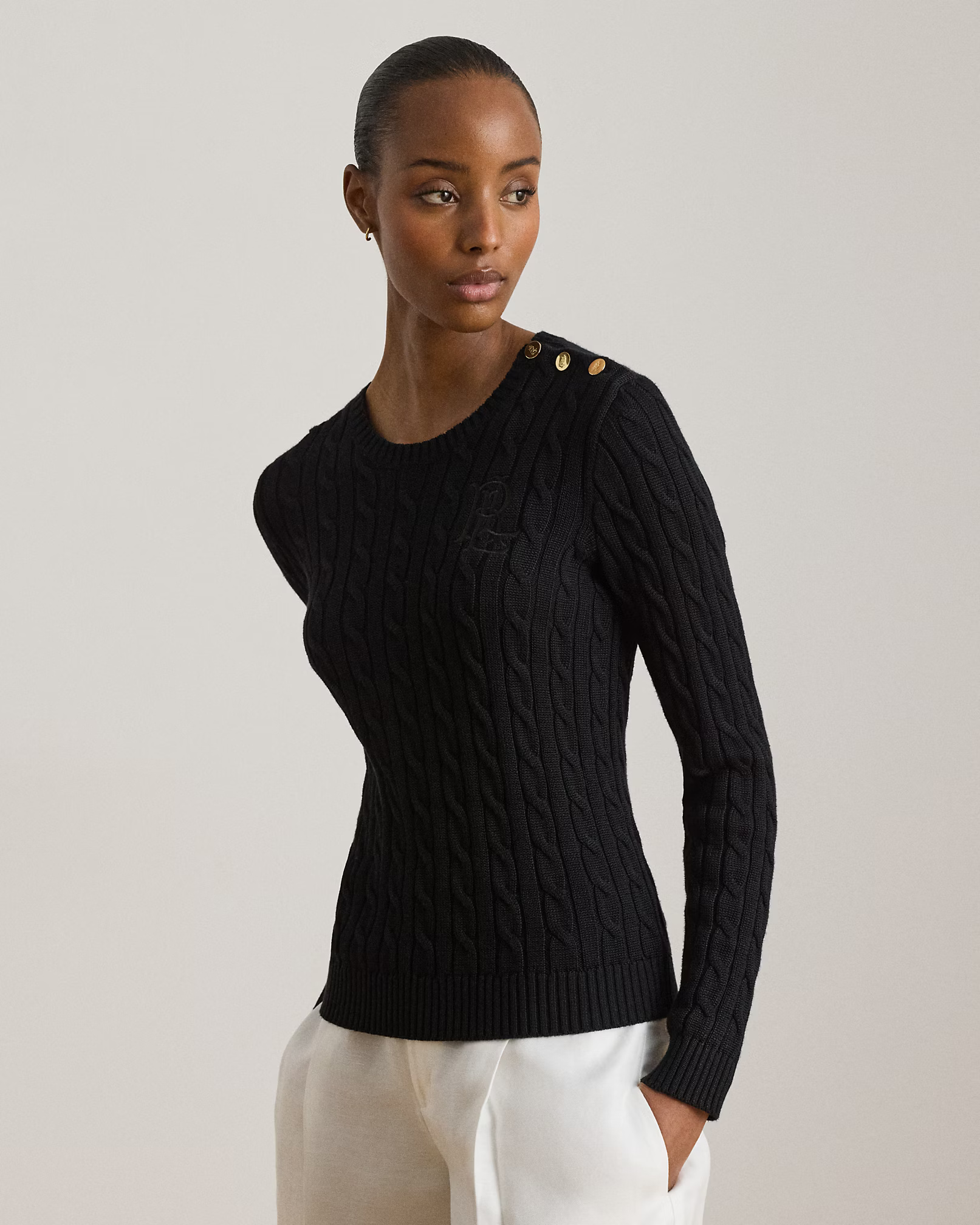 LAUREN RALPH LAUREN - Button-Trim Cable-Knit Jumper