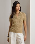 Cable Cotton-Blend Short-Sleeve Pullover