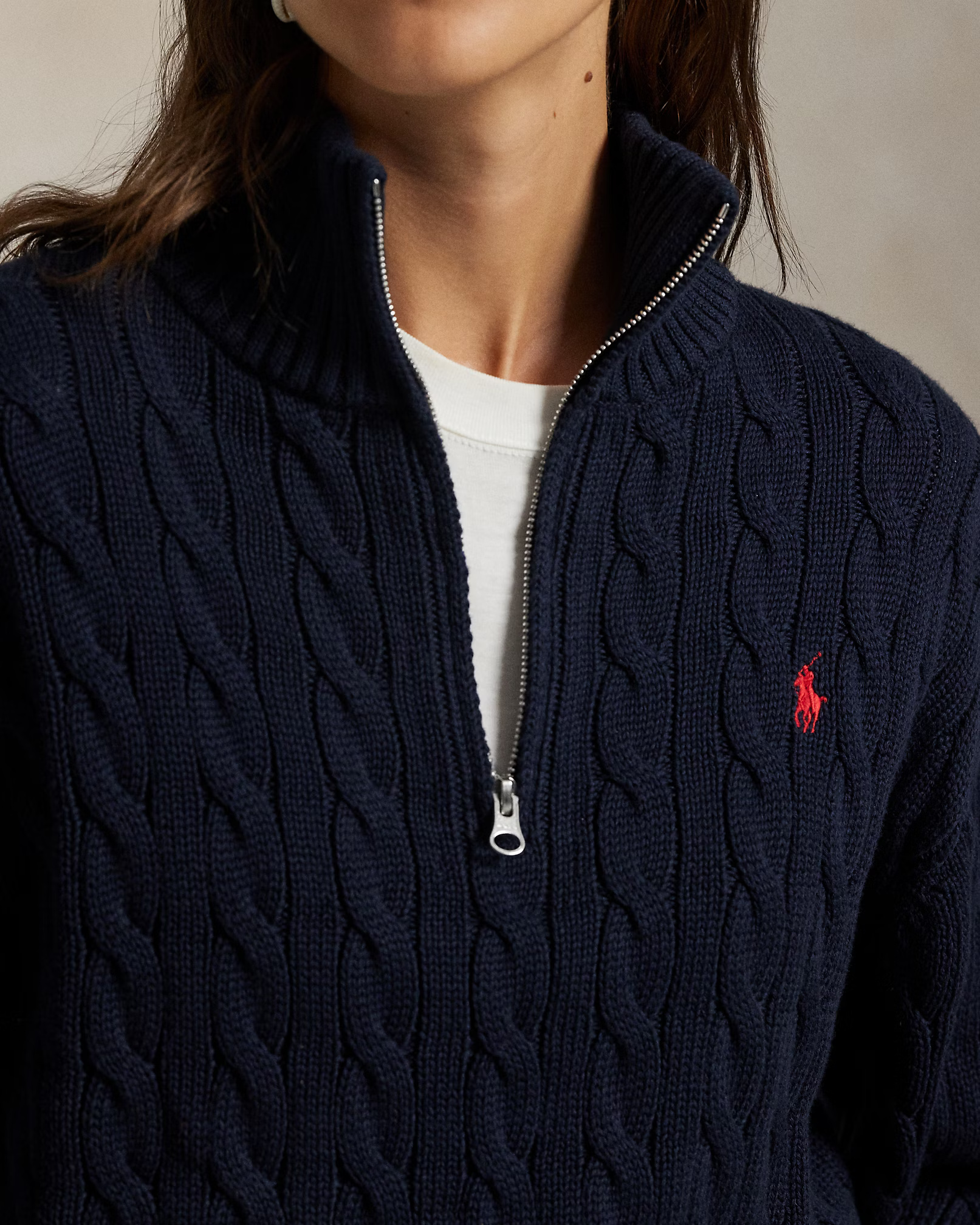 POLO RALPH LAUREN - CableKnit Cotton Quarter Zip Jumper