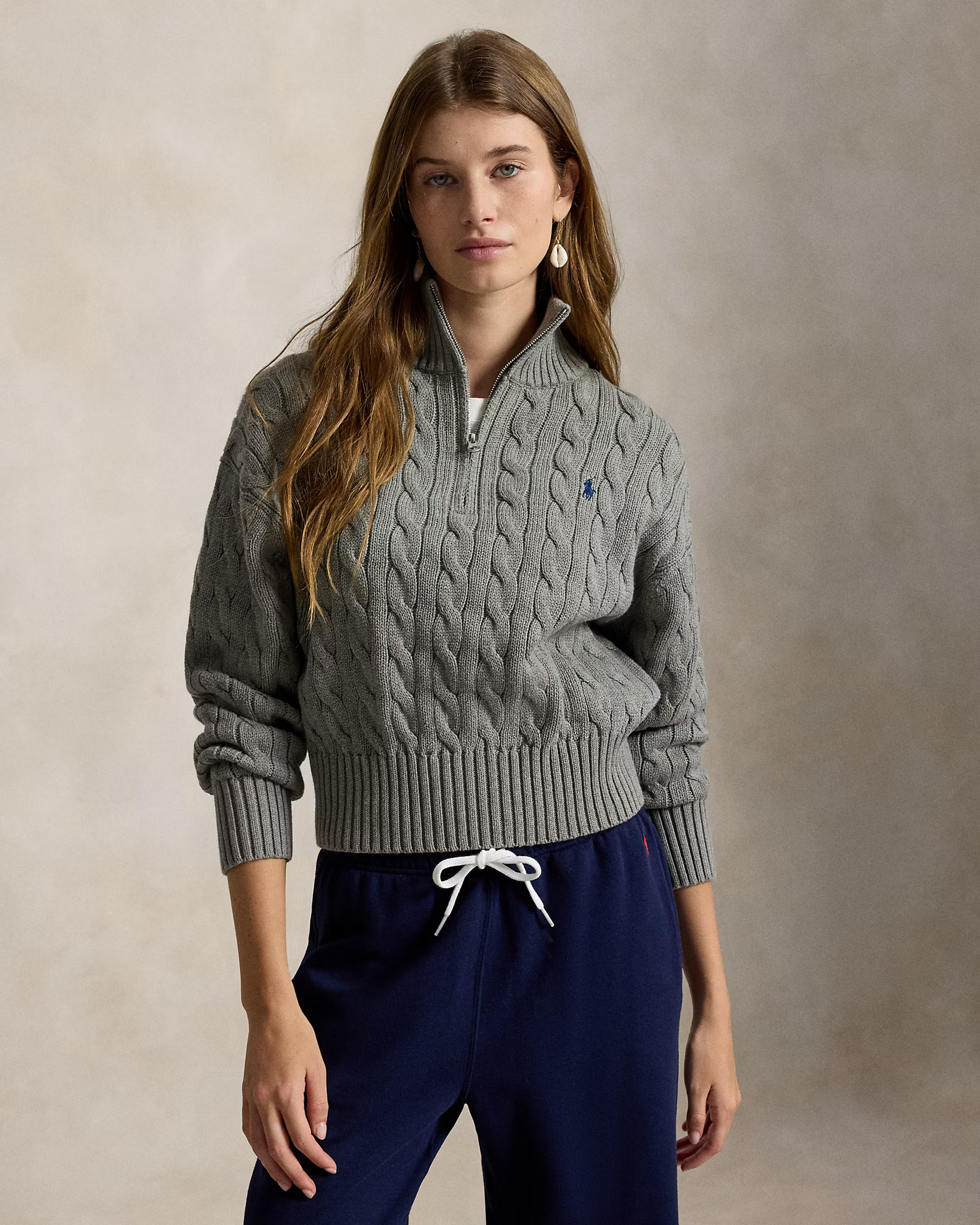 POLO RALPH LAUREN - Cable-Knit Cotton Quarter-Zip Jumper