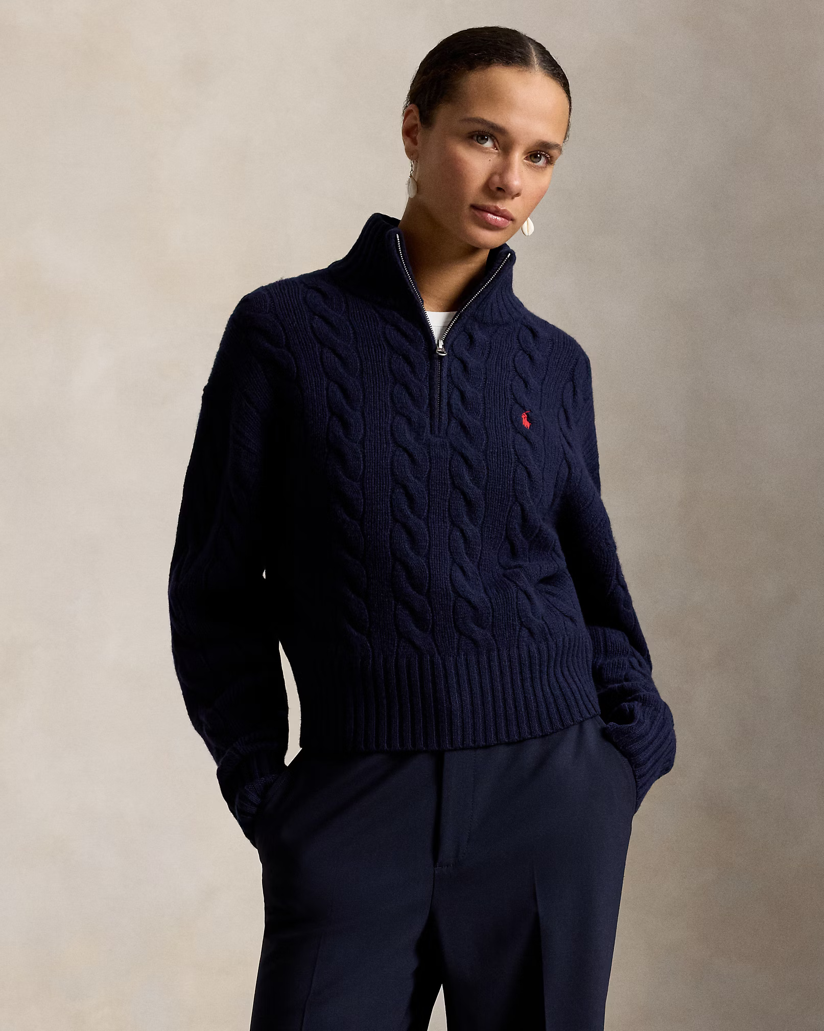 POLO RALPH LAUREN - Cable Wool-Cashmere Half-Zip Jumper