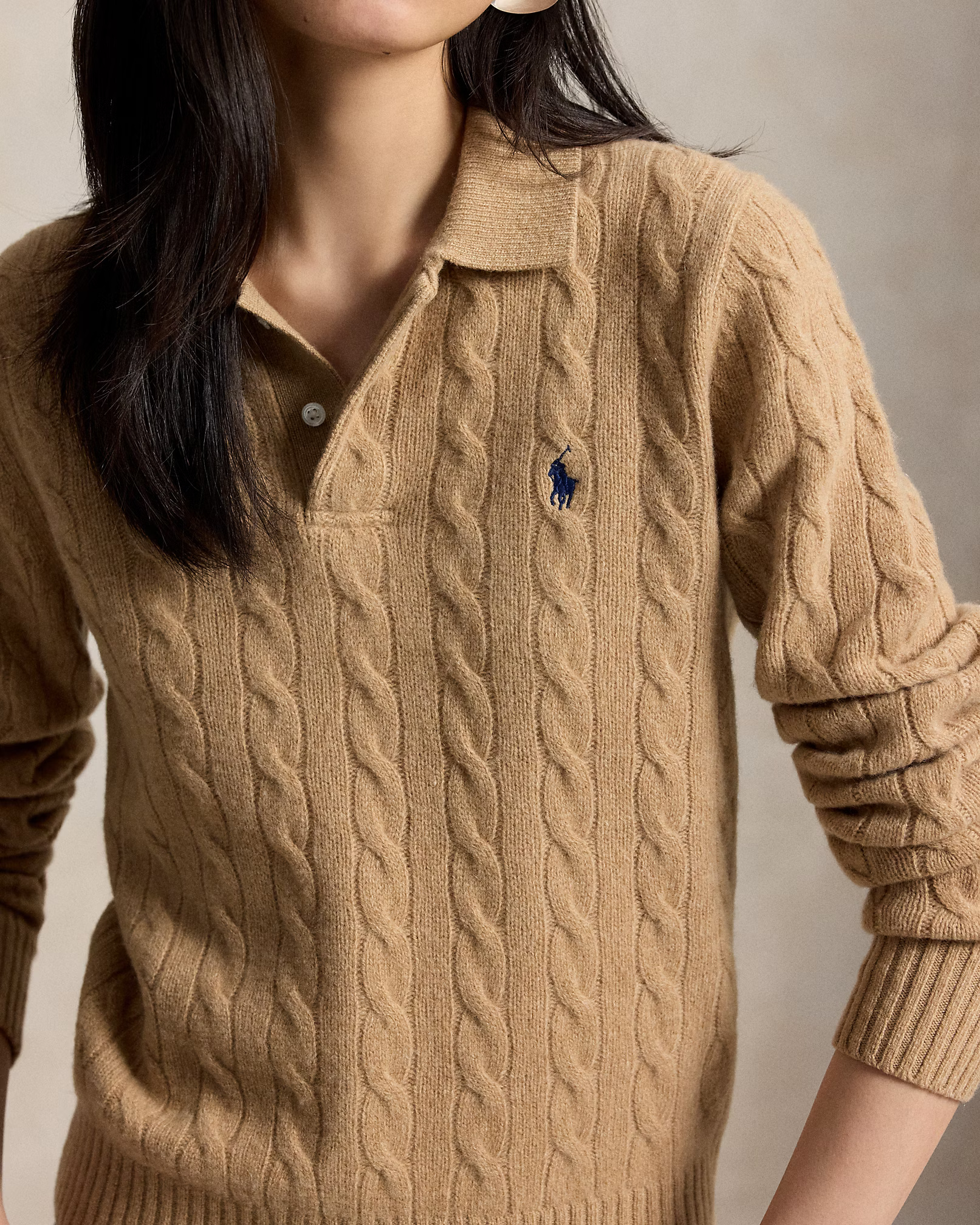 POLO RALPH LAUREN - Cable-Knit Wool-Cashmere Polo Jumper