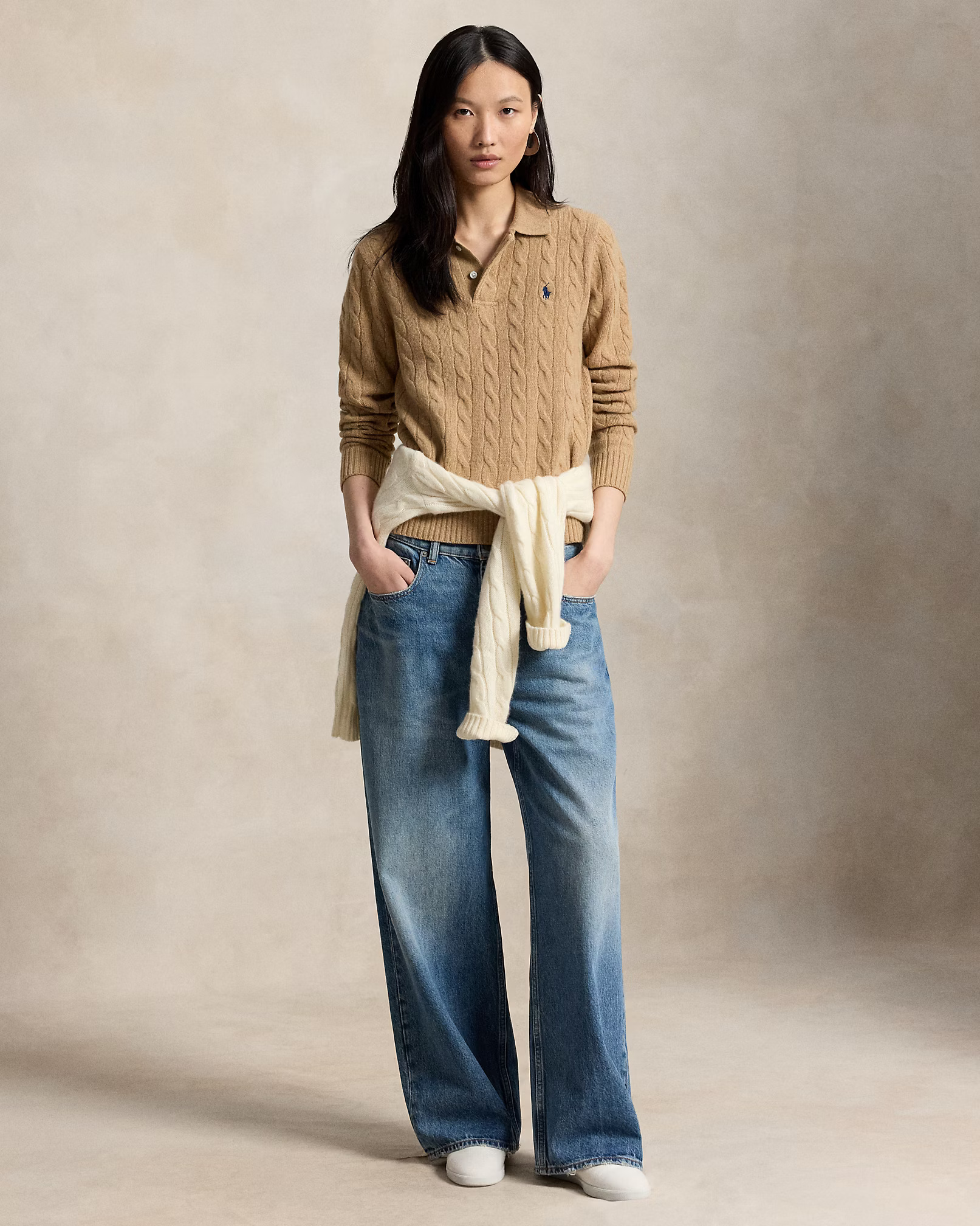 POLO RALPH LAUREN - Cable-Knit Wool-Cashmere Polo Jumper