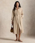 Striped Cotton-Linen Drawcord Shirtdress