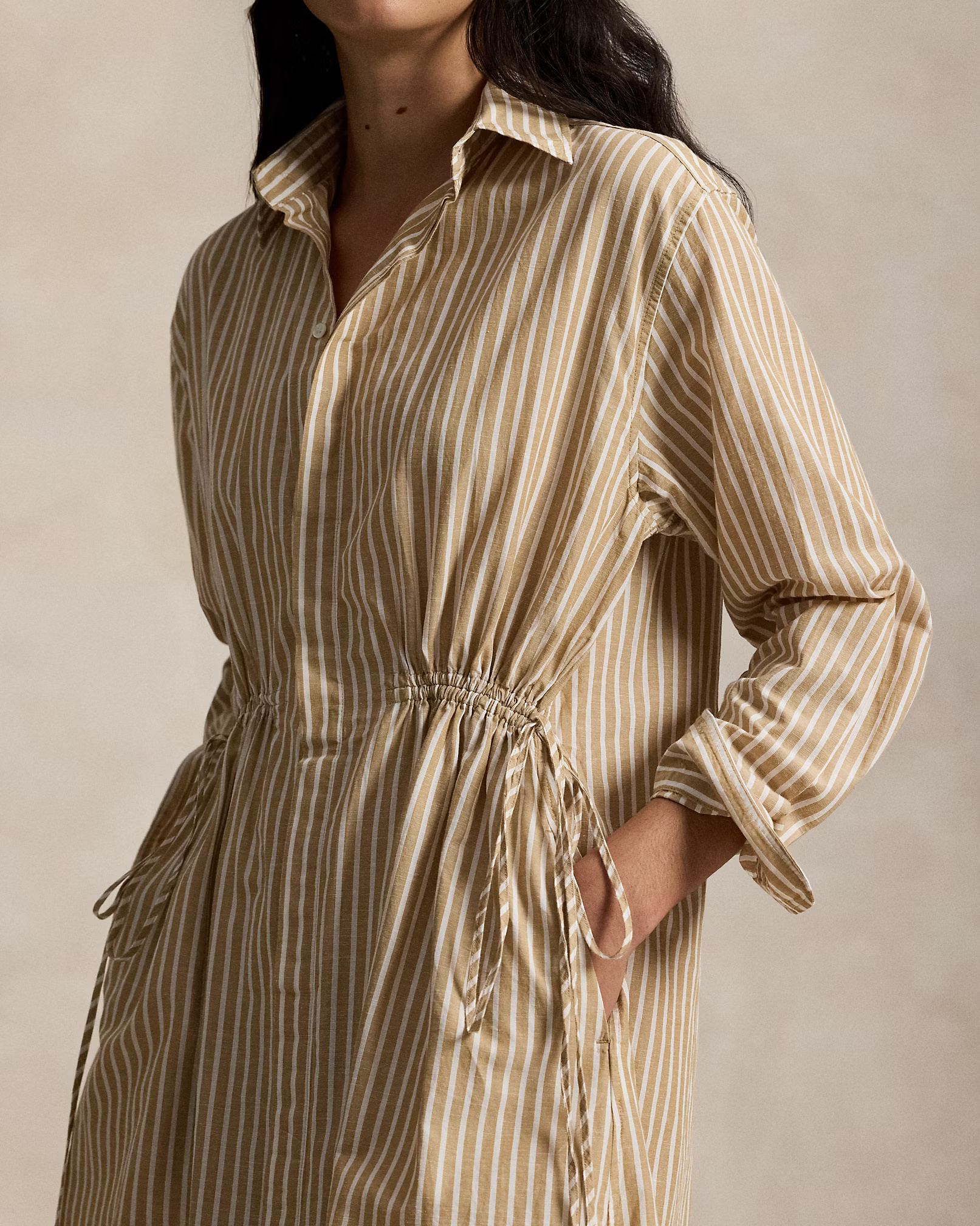 POLO RALPH LAUREN - Striped Cotton-Linen Drawcord Shirtdress