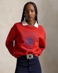 Crest Polo-Collar Fleece Crewneck