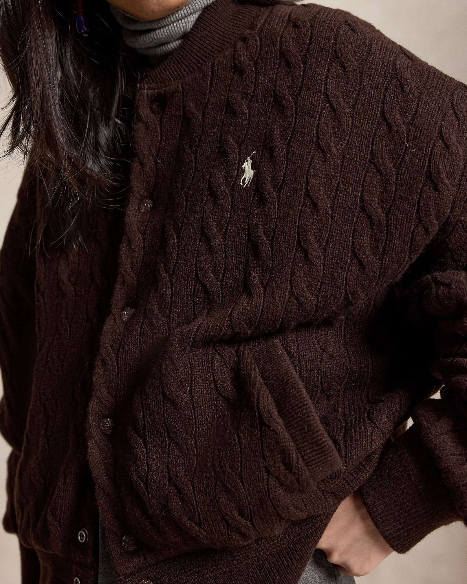 POLO RALPH LAUREN - Cable-Knit Wool-Cashmere Snapped Jacket