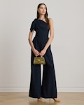 Bow-Trim Crepe One-Shoulder Jumpsuit
