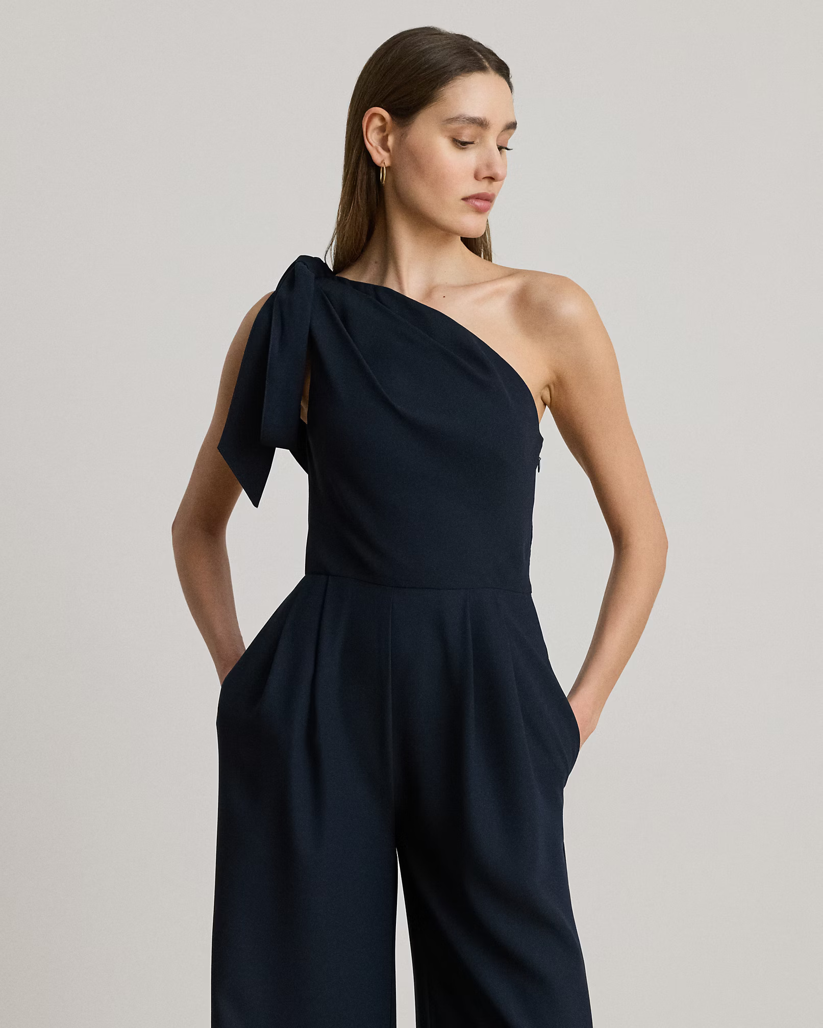 LAUREN RALPH LAUREN - Bow-Trim Crepe One-Shoulder Jumpsuit