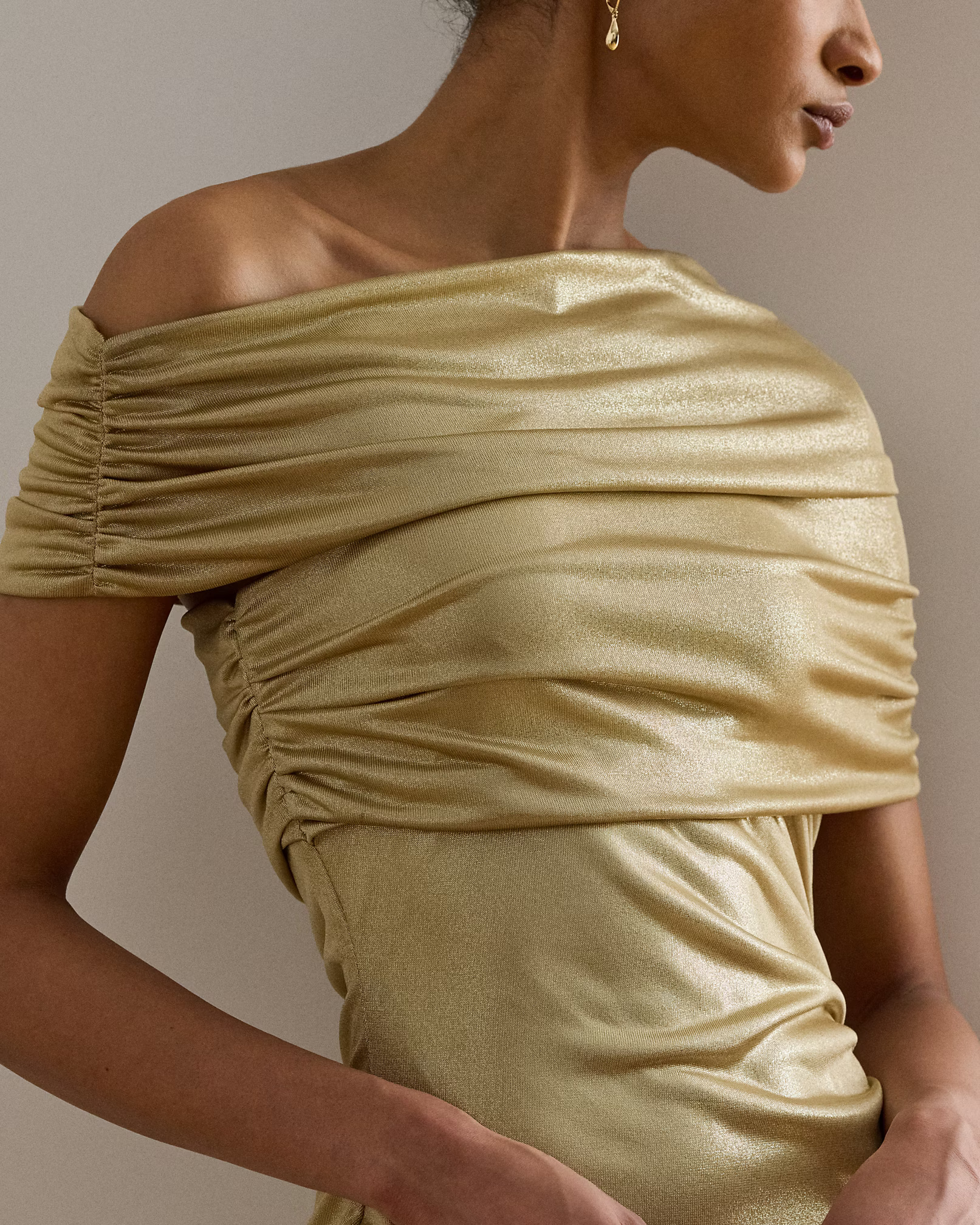 LAUREN RALPH LAUREN - Metallic Off-the-Shoulder Cocktail Dress