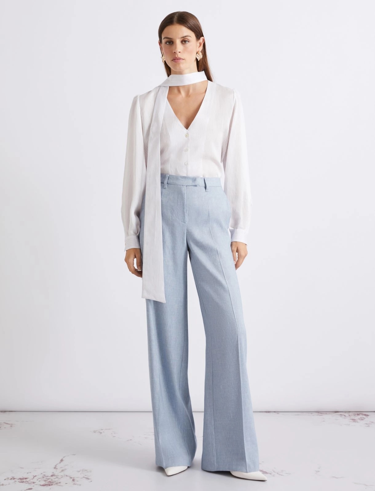 MARELLA - Herringbone linen and viscose palazzo trousers